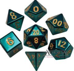 16mm Turquoise Painted Metal Polyhedral Dice Set
